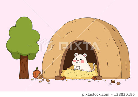 Cartoon Mouse Sleeping in Burrow Cartoon Mouse Sleeping in Burrow 128820196