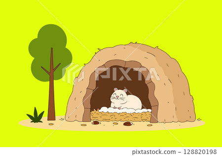 Cartoon Mouse Sleeping in Burrow 128820198