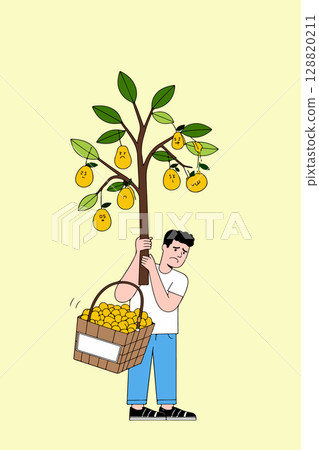 Man Carrying Lemon Tree and Full Basket 128820211