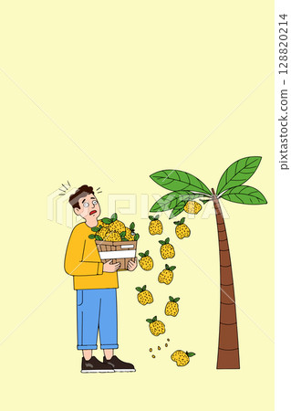Man Carrying Lemon Tree and Full Basket Man Carrying Lemon Tree and Full Basket 128820214