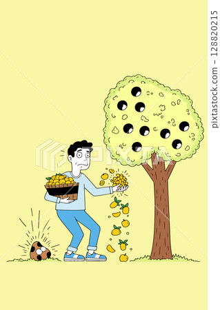 Man Carrying Lemon Tree and Full Basket 128820215