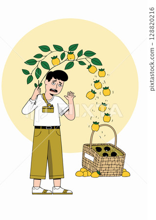 Man Carrying Lemon Tree and Full Basket Man Carrying Lemon Tree and Full Basket 128820216