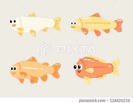 Set of cute kawaii fishes. Vector illustration in cartoon style. 128820238
