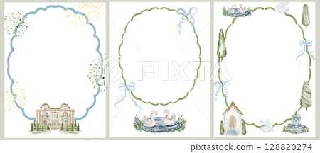 Wedding Invitation Templates With Villa, Swans And Fireworks Wedding Invitation Templates With Villa, Swans And Fireworks 128820274
