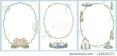 Wedding Invitation Templates With Villa, Swans And Fireworks Wedding Invitation Templates With Villa, Swans And Fireworks 128820275