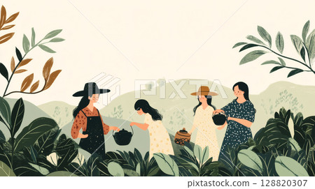 Woman doing farm work in the forest Woman doing farm work in the forest 128820307