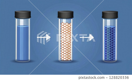 Process of filtering liquid through a honeycomb structure inside test tubes with vibrant colors Process of filtering liquid through a honeycomb structure inside test tubes with vibrant colors 128820336