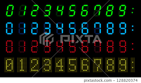 數字。液晶顯示器上的記分板數字。時鐘字母。 數字。液晶顯示器上的記分板數字。時鐘字母。 128820374