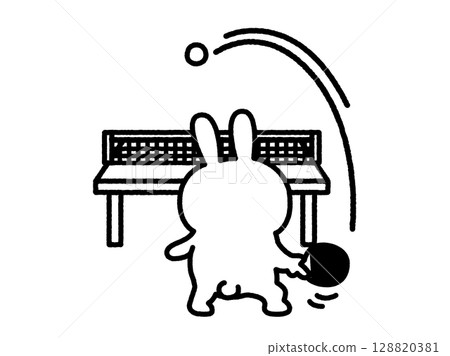 兔子打乒乓球的插圖（線畫） 128820381