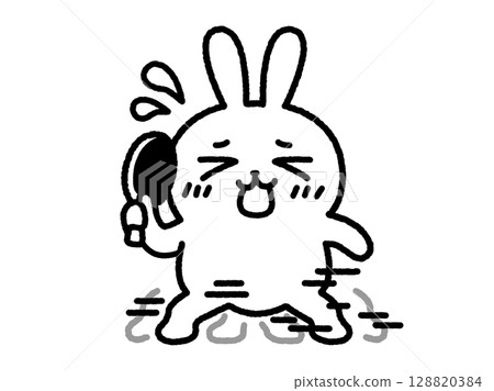 兔子練習乒乓球步法的插圖(線畫) 兔子練習乒乓球步法的插圖(線畫) 128820384