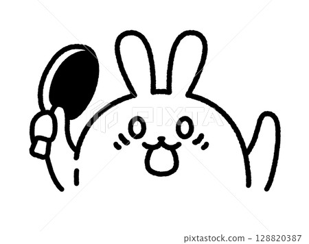 Illustration of a surprised table tennis rabbit (line drawing) 128820387