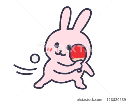 Illustration of a rabbit (line drawing color) of a table tennis cutman 128820389
