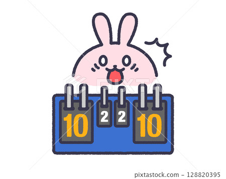 乒乓球記分牌插圖（彩色線圖），顯示乒乓球比賽為平分 128820395