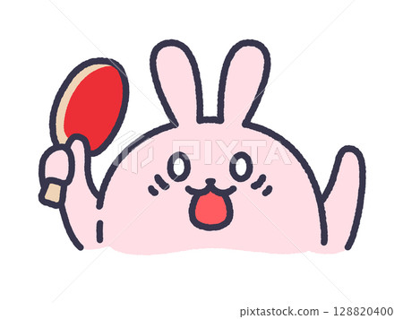 驚訝的乒乓球兔子插圖（線條畫顏色） 128820400