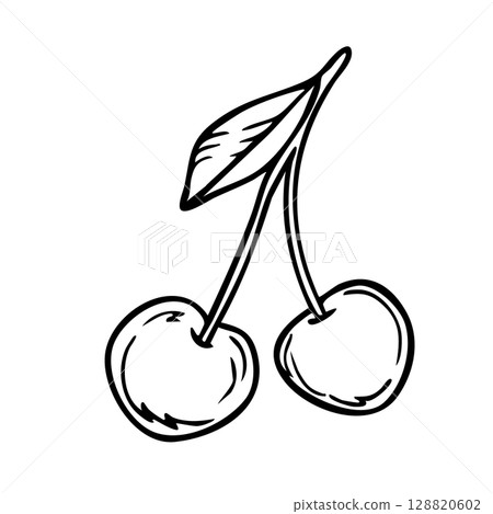 Cherry vector illustration. Cherry fruits with leaves, simple berry silhouettes clipart. Vector illustration isolated on white background  128820602