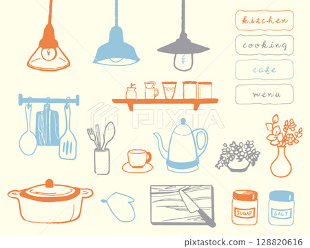 Simple cafe kitchen icon set 128820616