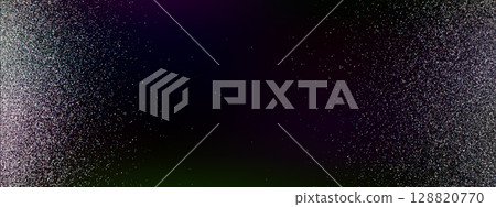 Black background with film noise and white dust texture. Vintage vector pattern of scratches, grains and water drops. Seamless dirty glass effect with subtle glitter particles. 128820770