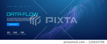Abstract AI Data Flow Background with Tech Pattern and Digital Line Network. Futuristic 3D Vector Design for Business Concept or Cyber Security Analytics. Blue Circuit Wave Particle Transformation. 128820786