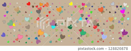 Seamless pattern of simple colored hearts on a beige background. Seamless pattern of simple colored hearts on a beige background. 128820878