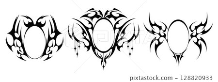 Gothic oval frame ornaments with tribal wings 128820933