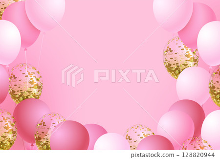 Pink balloon frame on pastel background 128820944