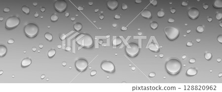 Waterdrop beads on gray surface 128820962