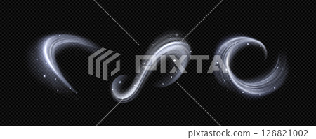 Magic wind snow swirls with sparkling particles 128821002