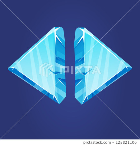 Ice button, frozen arrows, level menu in cartoon style isolated on white background. Glass shiny panel, game ui element. Ice button, frozen arrows, level menu in cartoon style isolated on white background. Glass shiny panel, game ui element. 128821106