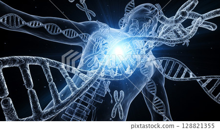 人體、DNA和染色體的圖像 128821355