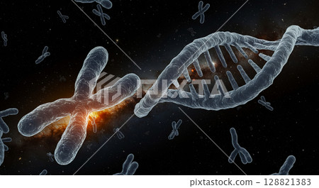 人體、DNA和染色體的圖像 128821383