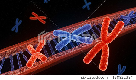 人體、DNA和染色體的圖像 128821384