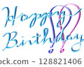 用藍色草寫的“生日快樂” 128821406