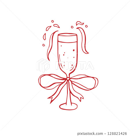 Vector red glas with red whimsical bow and cherry Vector red glas with red whimsical bow and cherry 128821426