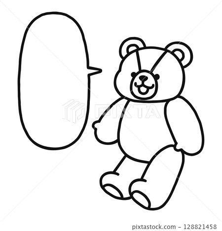 可愛的泰迪熊和語音泡沫線描 可愛的泰迪熊和語音泡沫線描 128821458