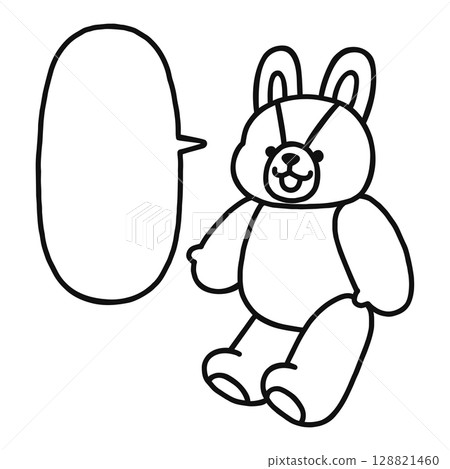Cute stuffed rabbit and speech bubble line drawing 128821460
