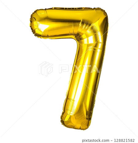 Golden Number Seven Balloon Isolated for Party Decorations and Celebrations Golden Number Seven Balloon Isolated for Party Decorations and Celebrations 128821582