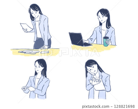 Illustration set of a woman wearing a business suit Illustration set of a woman wearing a business suit 128821698