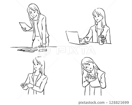 一名身穿西裝的婦女的插圖集 128821699