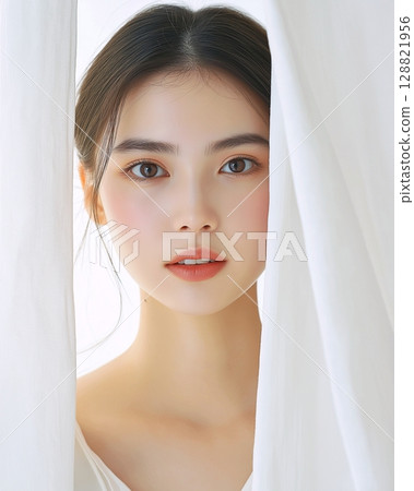 美麗白皮膚的女人“AI生成的圖像” 128821956