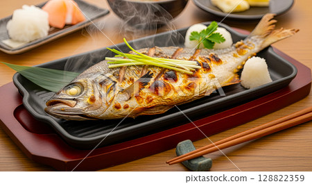 Delicious grilled fish set meal 128822359