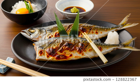 Delicious grilled fish set meal Delicious grilled fish set meal 128822367