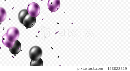 Beautiful purple 3D balloons illustration background vector banner template 128822819