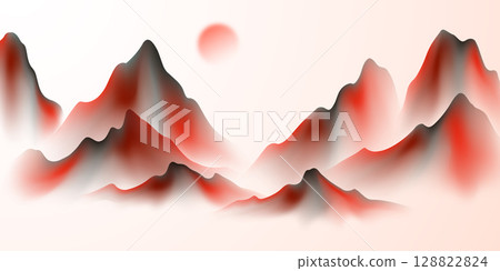 Modern design vector illustration of beautiful Chinese ink landscape painting. 128822824