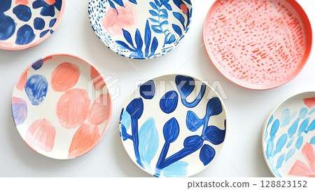 DIY decorative plates and bowls using air-dry clay and hand-painted patterns. . 128823152