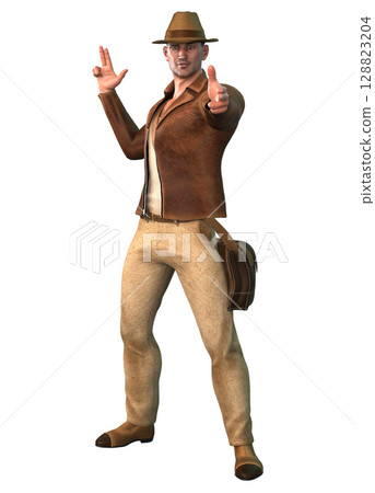 3D Explorer Man in Brown Leather Jacket 3D Explorer Man in Brown Leather Jacket 128823204