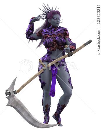 3D Futuristic Female Warrior in Purple Cyber Armor 3D Futuristic Female Warrior in Purple Cyber Armor 128823215