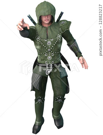 3D Render of Medieval Warrior in Green Armor 3D Render of Medieval Warrior in Green Armor 128823217
