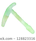 Summer adventure, ice axe, mountain climbing, camping, friendly, ecology, icon, design, symbol, stamp, watercolor 128823316