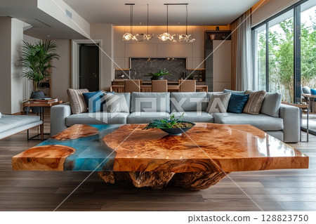 Unique Epoxy Resin Coffee Table in Luxurious Space 128823750