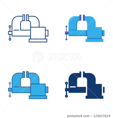 Bench vice flat and line icon set 128823824